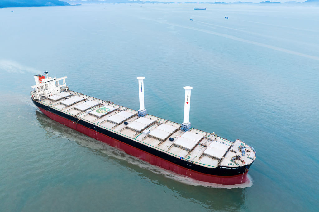 Two Norsepower Rotor Sails™ equipped onboard bulk carrier Camellia Dream in operation